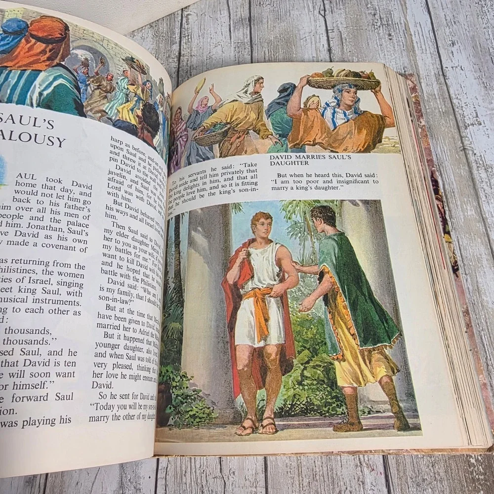 Vintage 1968 Catholic Holy Bible and Golden Press Childrens Bible Set 2 Books